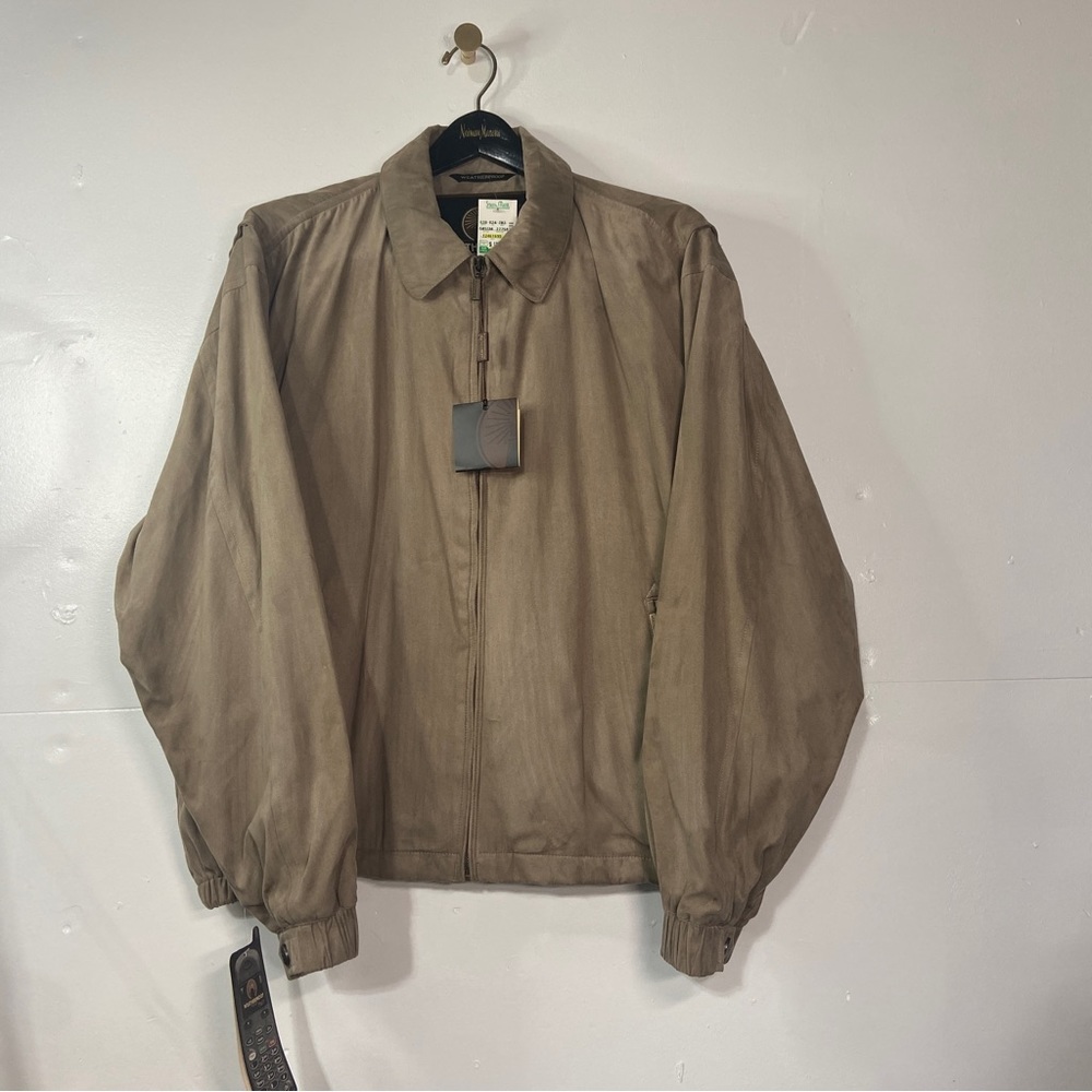 New Weatherproof Micro Suede Jacket Mens XXL Tan Gray Heavy Weight Coat Zip Up